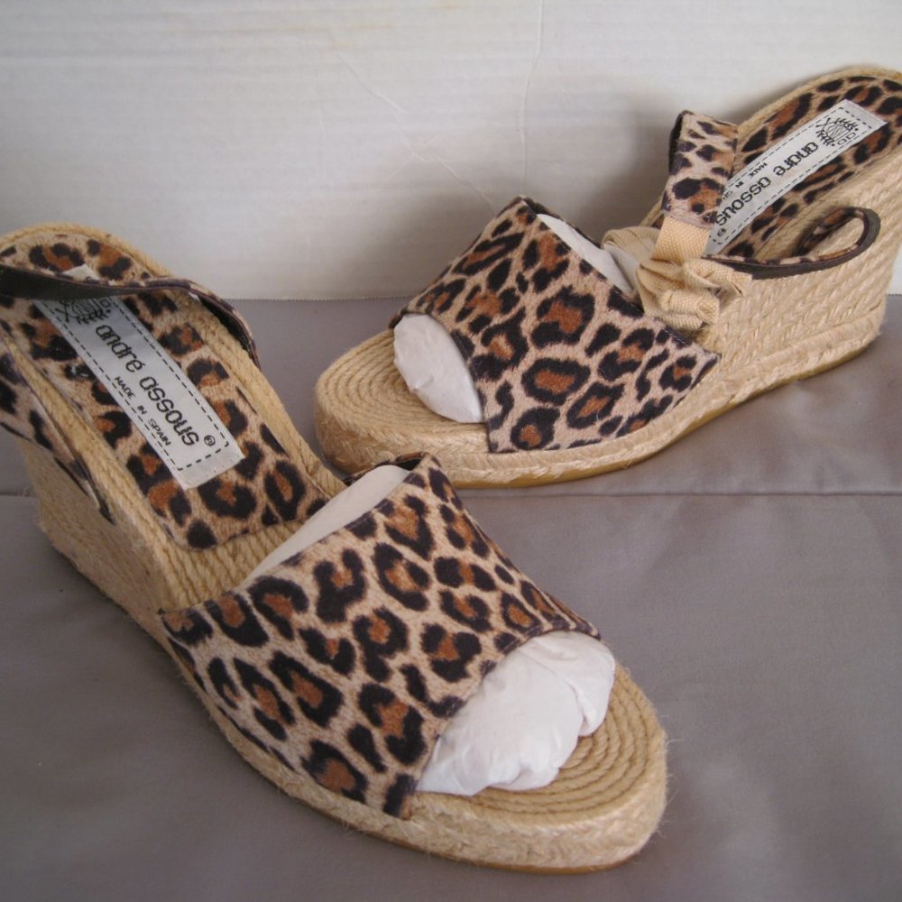 Andre Assous Leopard Calf Hair Wedge Espadrille Sandals, 7-Like Brand New